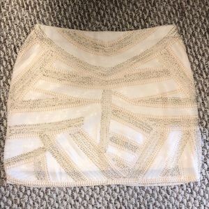 Cream sequined and silver beaded mini skirt